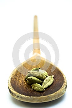 Cardamom pods in a spoon