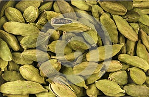 Cardamon seeds background. Natural seasoning texture. Natural spices and food ingredients