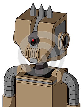 Cardboard Automaton With Mechanical Head And Speakers Mouth And Black Cyclops Eye And Three Spiked