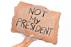 Cardboard banner against goverment and president over isolated white background photo