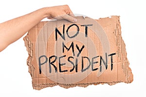 Cardboard banner against goverment and president over isolated white background photo