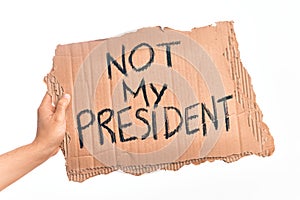 Cardboard banner against goverment and president over isolated white background photo