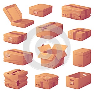 Cardboard Box as Paper Packaging Container Vector Set