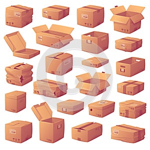 Cardboard Box as Paper Packaging Container Vector Set