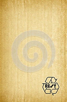 Cardboard box background with recycle symbol