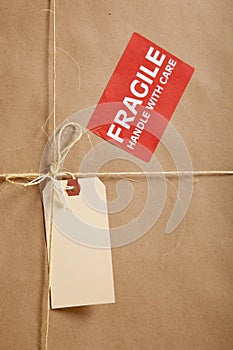 Cardboard box background with shipping label