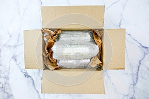 Cardboard box with Bubble wrap for packing, honeycomb paper hexagonal shape for protection product cracked or insurance during