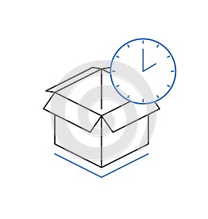 Cardboard box with clock isolated on white background