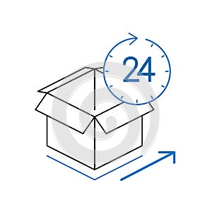 Cardboard box with clock isolated on white background