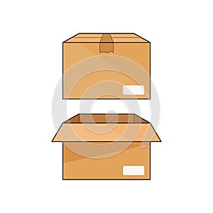 Cardboard Box Closed and Open Vector Illustration Icon Parcel Order