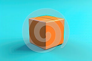 Cardboard Box, 3D Orange On Blue. Generative AI