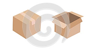 Cardboard box and Delivery box isolated on a white background. Open package. Design for web, apps and mobile. Flat design style.