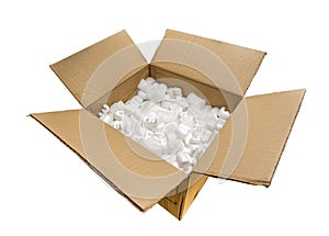 A Cardboard Box with Fill Packaging Peanuts