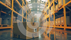 A Lone Box in Warehouse. AI generated