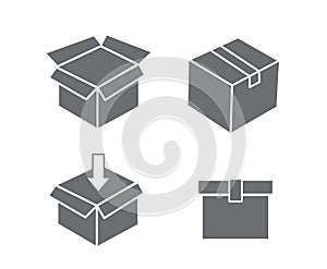 Cardboard box icon and Carton packaging box isolated on a white background. Closed and open box. Design for web, apps and mobile.