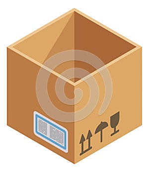 Cardboard box icon. Empty isometric paper cube