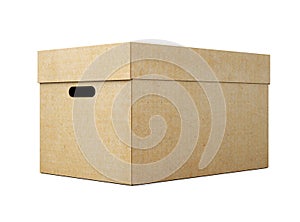 Cardboard box with lid on white background. 3d render image