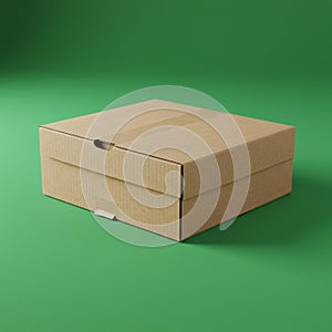 Cardboard box with a light brown, textured surface, featuring a rectangular shape and