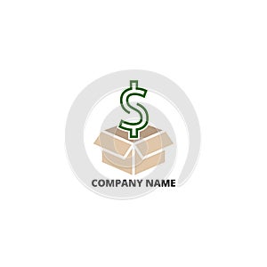 Cardboard box logo template design and currency symbol