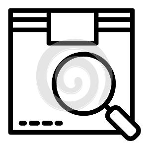 Cardboard box and magnifying glass line icon. Package box and lens vector illustration isolated on white. Parcel search