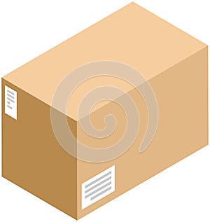 Cardboard box. Mail container. Brown recycling cardboard delivery box or postal parcel packaging