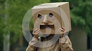 Cardboard Box Mask: Emotive Faces And Earthy Naturalism