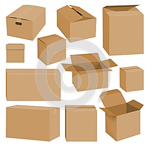 Cardboard box mockup set, realistic style