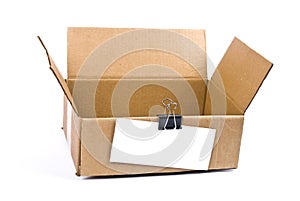 Cardboard box with note