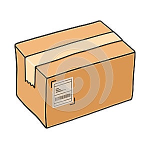 Cardboard box package illustration. Isolated closed package ready to ship