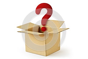 Cardboard box with question mark - Concept of mystery box