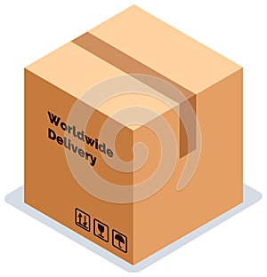 Cardboard box for shipping worldwide. Paper container for storage parcels and packaging of goods