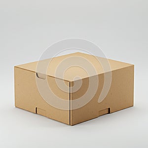 Cardboard box with a simple, rectangular shape on a plain background. Made of brown