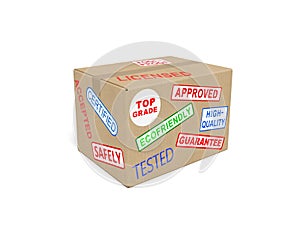Cardboard box with stickers and stamps