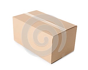 Cardboard box on white background