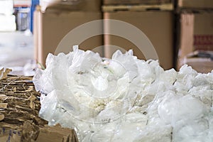 Cardboard boxes baled and ready to recycle