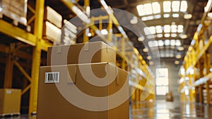 Boxes in a Warehouse Aisle. AI generated