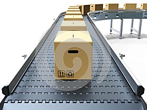 Cardboard boxes on conveyor belt photo