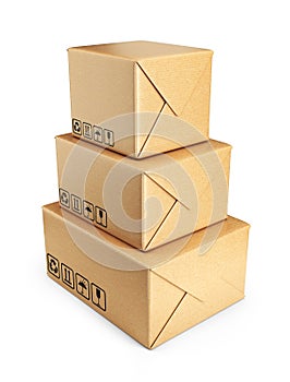 Cardboard boxes. Deliver concept. 3D Icon isolated