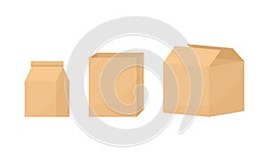 Cardboard boxes for delivery, paper packages isolated on white background. Vector