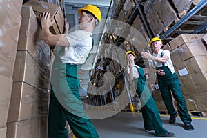 Cardboard boxes falling