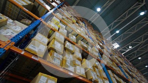 Cardboard boxes inside storage industrial warehouse