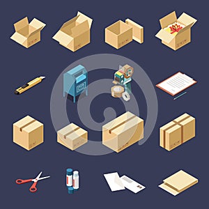 Cardboard Boxes Isometric Set