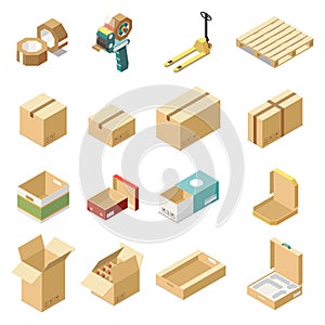 Cardboard Boxes Isometric Set