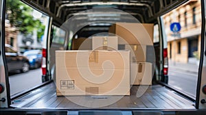 Cardboard boxes loaded into van