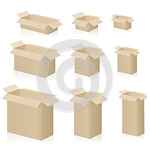 Cardboard Boxes Open Set Different Sizes Isolated