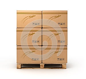 Cardboard boxes on pallet Cargo, delivery and transportation log