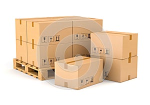 Cardboard boxes and pallet photo