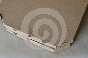 Cardboard boxes for pizza close-up