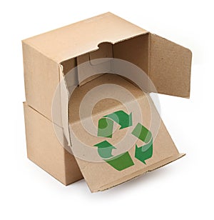 Cardboard boxes with recyclable symbol photo