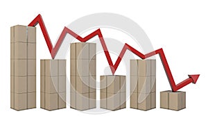 Cardboard boxes and red line like a chart